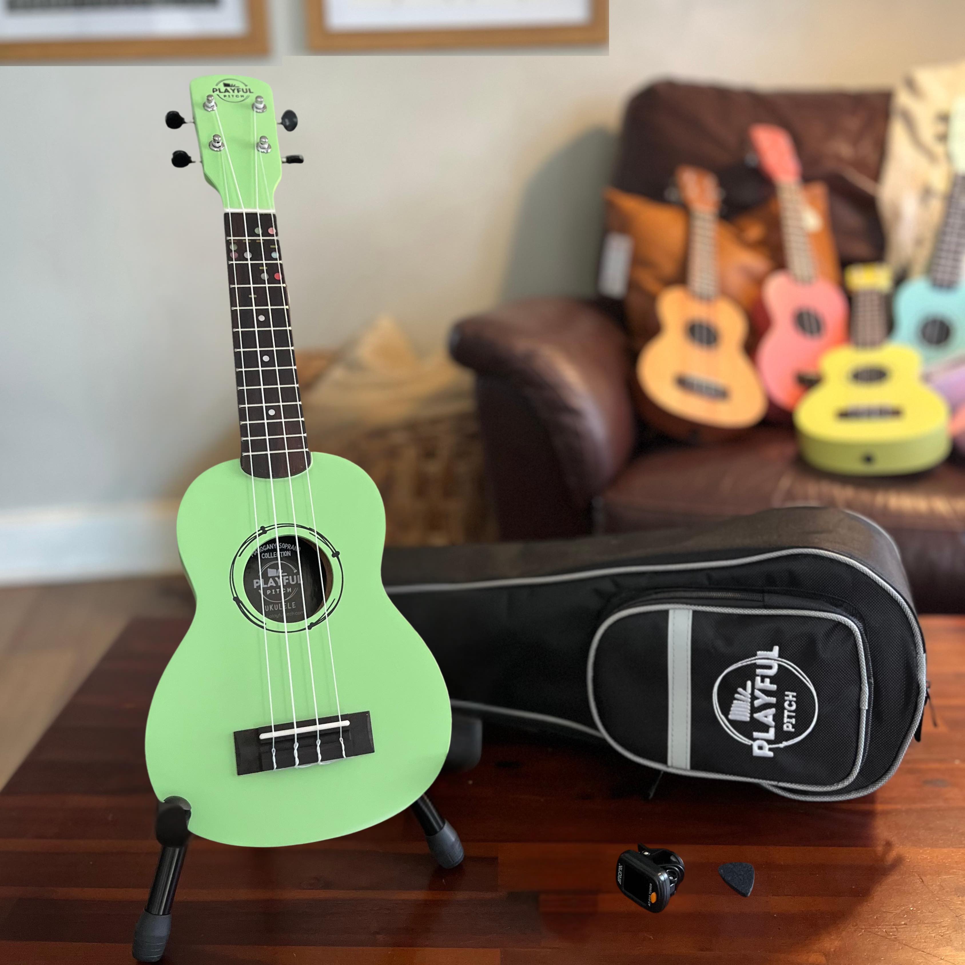 Green Soprano Ukulele Bundle