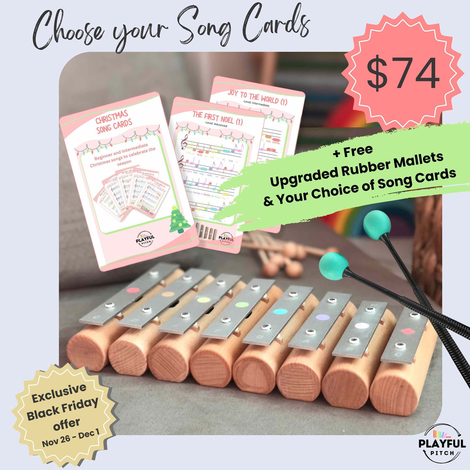 Pitch Bar Set (Your Choice of Song Cards + Free Rubber Mallets Upgrade)